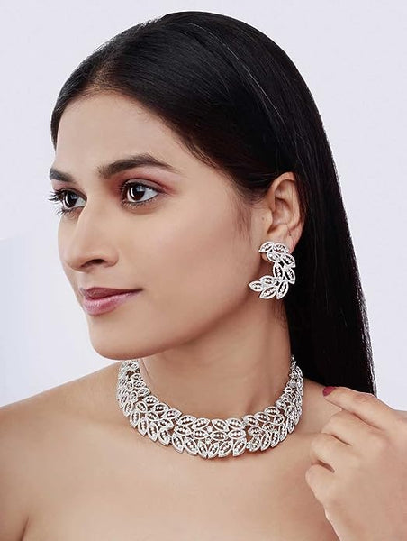 Austrian Diamond Rose Gold Plated Choker Necklace With Earring Jewellery Set for Women VitansEthnics