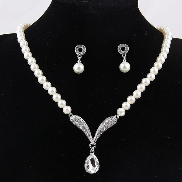 Fashion Crystal Pearl Necklace Set Jewelery Set with Earrings VitansEthnics
