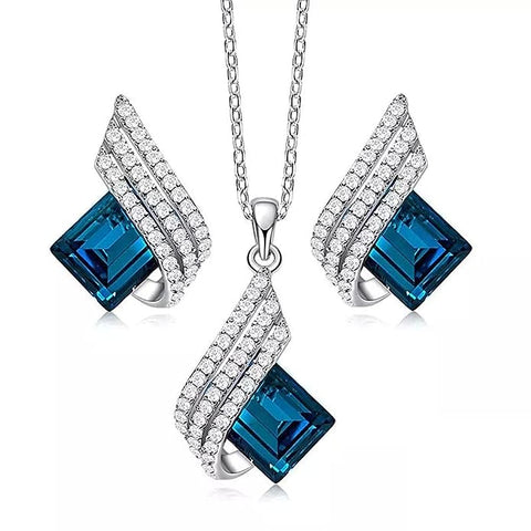 Angel Wings Platinum Plated Crystal Pendant Necklace Jewellery Set VitansEthnics