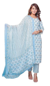 Women Floral Printed Straight Kurta and Pant Set with Dupatta, Indian Suit Sets VitansEthnics