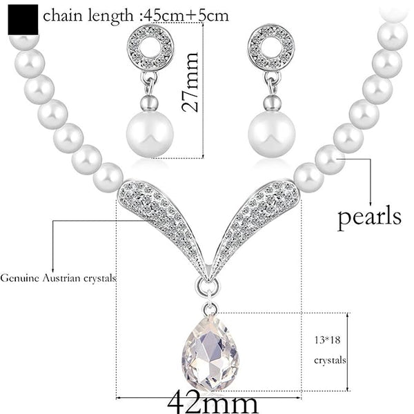 Fashion Crystal Pearl Necklace Set Jewelery Set with Earrings VitansEthnics