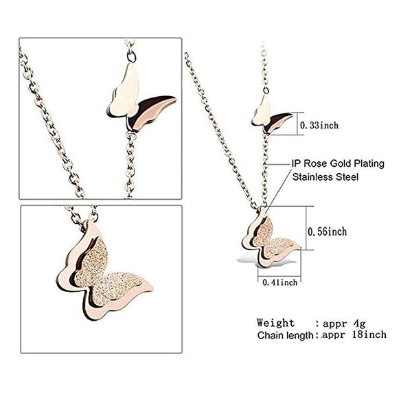 Rose Gold Plated Double Crystal Butterfly Cubic Zirconia Chain Pendant VitansEthnics