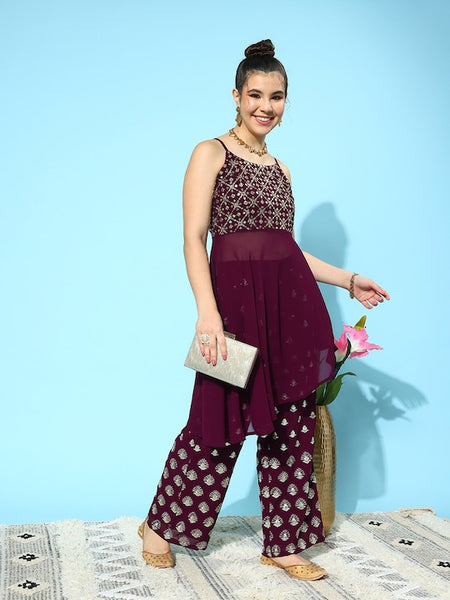 Women Embellished Georgette Ethnic Co-Ords Set VitansEthnics