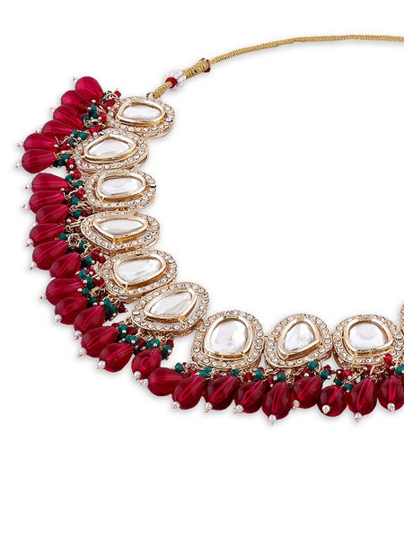 Gold-Plated Stone-Studded & Cluster Beaded Jewellery Set VitansEthnics
