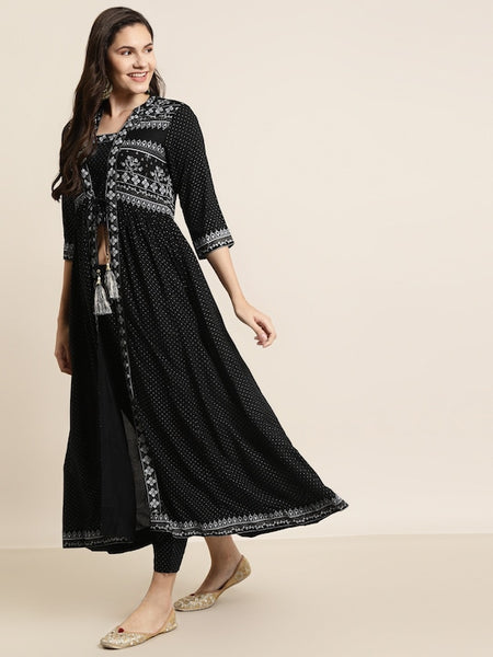 Women Ethnic Motifs Printed Layered Jacket Style Kurta with Trousers, Indo Western Set for women, Indian Wedding Outfit, Lehenga Choli VitansEthnics