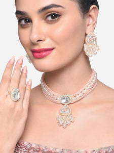 Gold-Plated Kundan-Studded & Multistrand Beaded Jewelry Set VitansEthnics