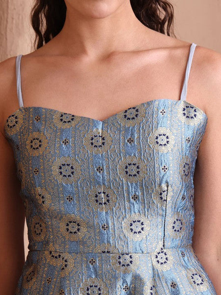 10Ethnic Motifs Jacquard Backless Fit & Flare Midi Dress For Women, Sleeveless Indian Dress, Indo Western Outfit, Fusion Wedding Guest Outfit VitansEthnics