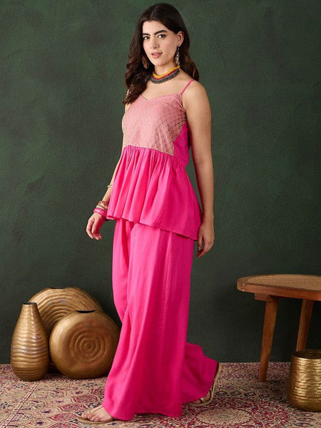 Woven Designed Sleeveless Top With Palazzo Coord for Women, Fusion Festive Outfit, Ethnic Indian Dress, Indo Western Outfit, Kurta Set3 VitansEthnics