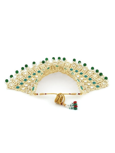 Green & White Gold-Plated Kundan-Studded & Pearl Beaded Bridal Jewellery Set VitansEthnics