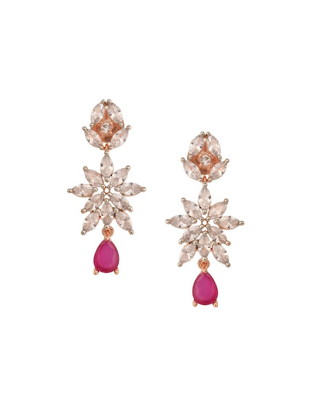 Women Rose Gold-Plated Red & White AD Studded Handcrafted Jewellery Set VitansEthnics