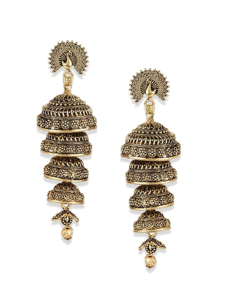 Black & Gold-Plated Enamelled Dome Shaped Jhumka Drop Earrings VitansEthnics