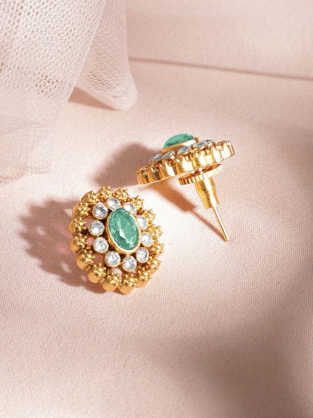 24K Gold Plated Handcrafted Mint Green Intricate Choker Jewellery Set For Women VitansEthnics