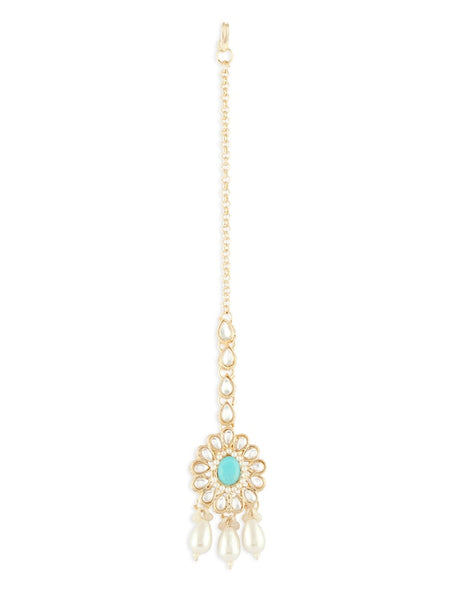 Gold Plated Austrian Diamonds Studded & Beaded Blue Jewellery Set VitansEthnics