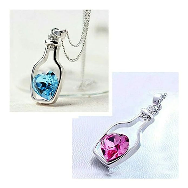 Set of 2 Platinum Plated Crystal Heart Pendant Necklace VitansEthnics