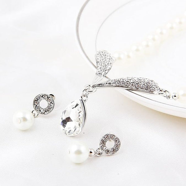 Fashion Crystal Pearl Necklace Set Jewelery Set with Earrings VitansEthnics