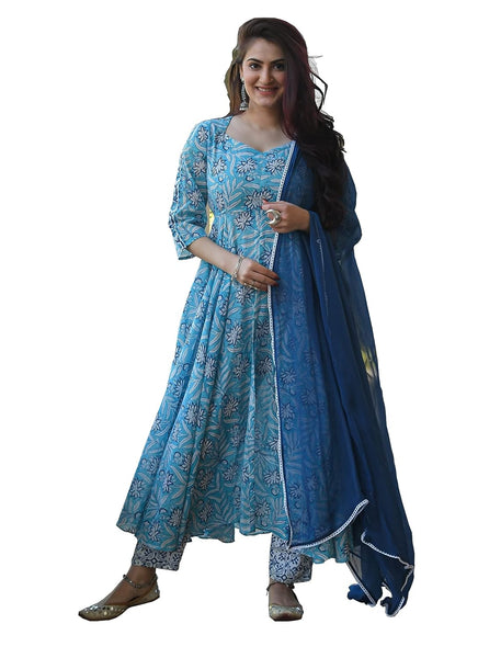 Women Floral Printed Anarkali Kurta and Pant Set with Dupatta VitansEthnics