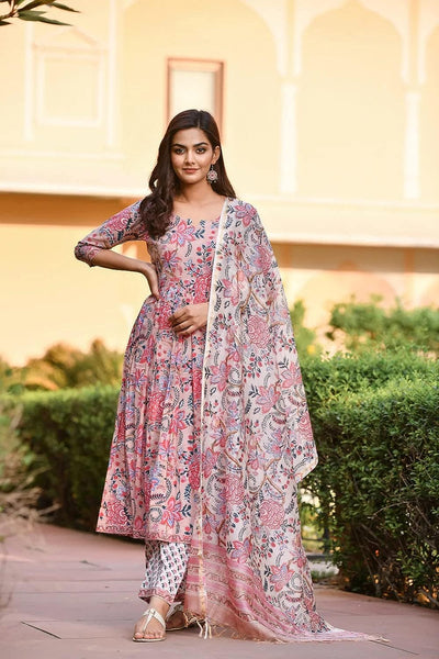 Women Floral Printed Anarkali Kurta and Pant Set with Dupatta, Salwar Kameez VitansEthnics