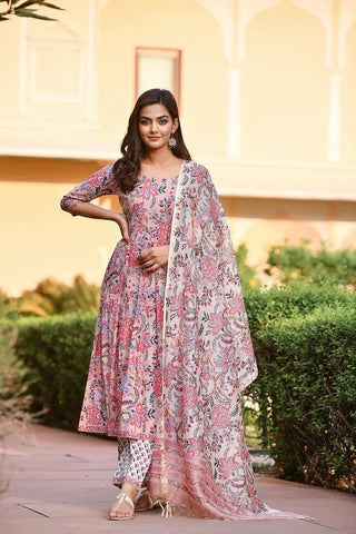 Women Floral Printed Anarkali Kurta and Pant Set with Dupatta, Salwar Kameez VitansEthnics