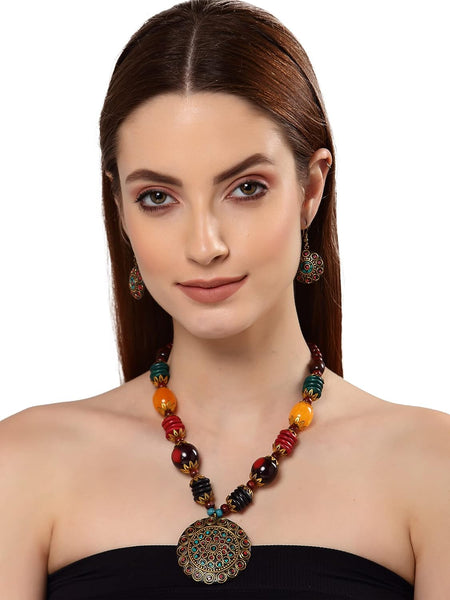 Traditional Tibetan Style Pendant Necklace Jewellery Set VitansEthnics