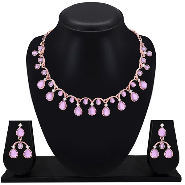 Rose Gold And Silver Plated Stone Necklace with Earrings for Women Jewelry Set for Party, Wedding Guest Statement Jewelry Set Statement Dainty Necklace Set VitansEthnics