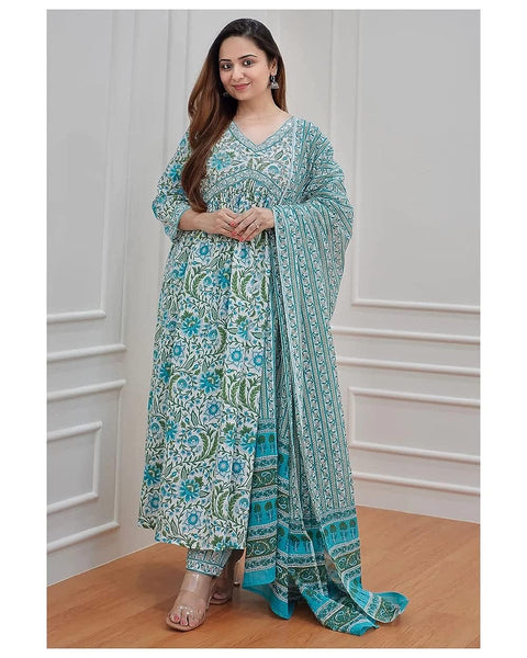 Women Floral Printed Straight Kurta and Pant Set with Dupatta, Indian Suit Sets VitansEthnics