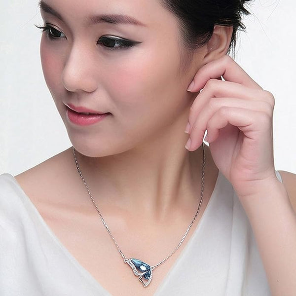 Platinum Plated Crystal Butterfly Pendant Necklace VitansEthnics