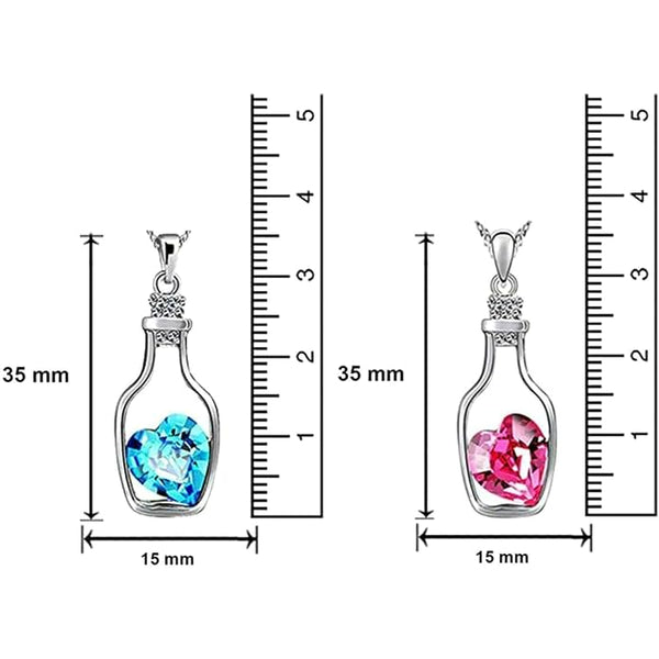 Set of 2 Platinum Plated Crystal Heart Pendant Necklace VitansEthnics