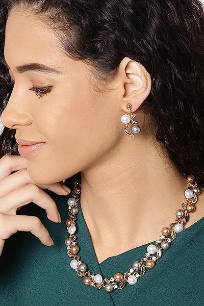 Multicolored Pearl Necklace Set Jewellery Set with Earrings for Women VitansEthnics