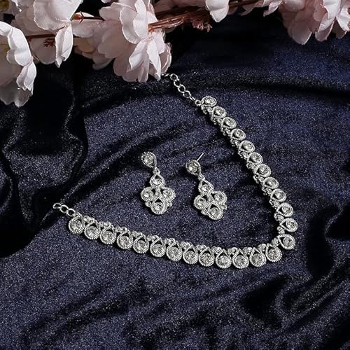 Silver Plated Jewelry Set for Women Elegant Necklace and Earrings Set for Weddings Parties and Everyday Wear VitansEthnics