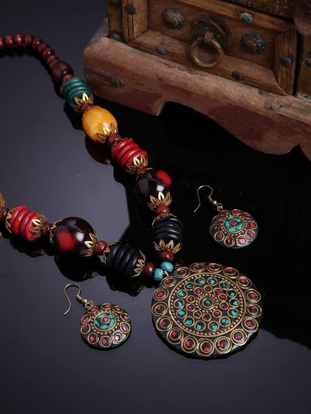 Traditional Tibetan Style Pendant Necklace Jewellery Set VitansEthnics