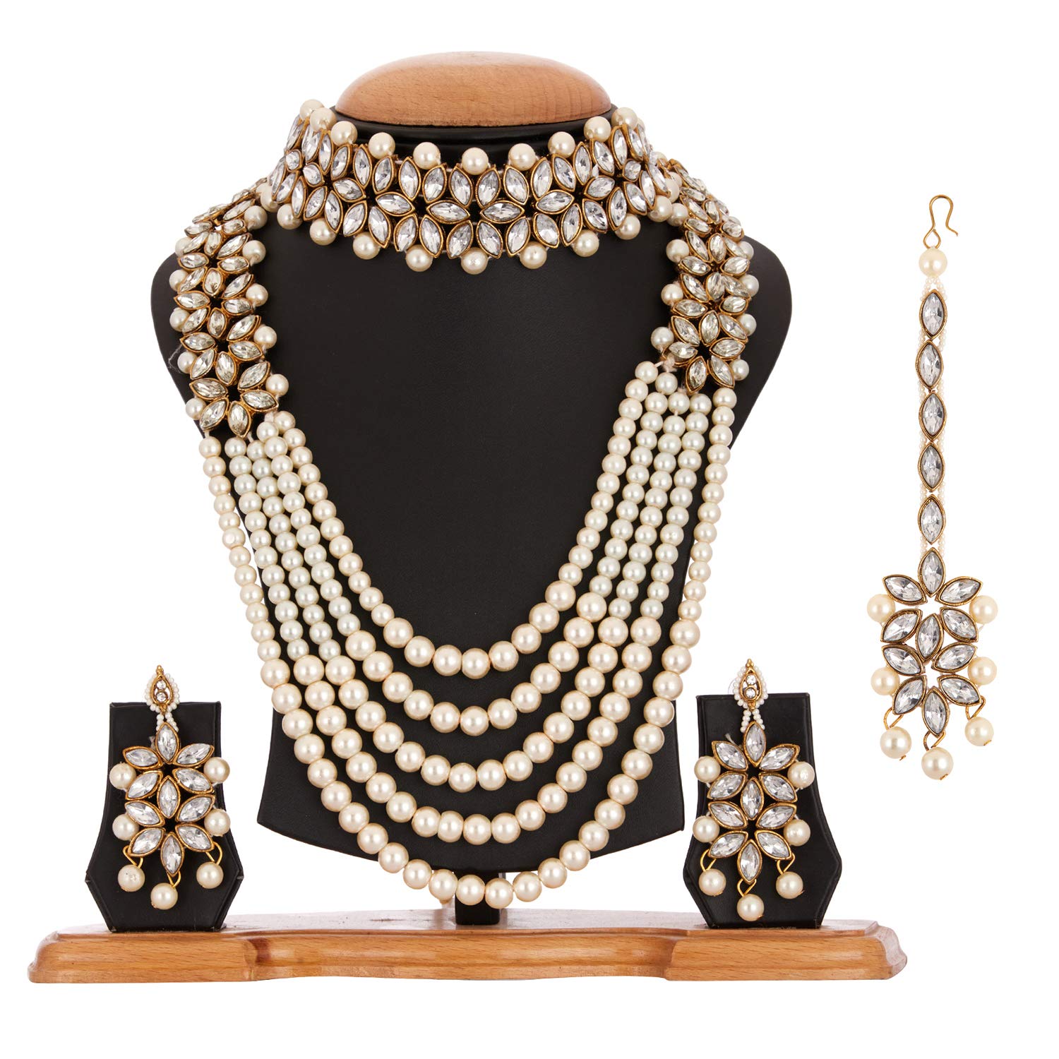 Women Gold Plated Bridal Long Necklace Set Neck Choker with Earrings and Maang Tikka VitansEthnics