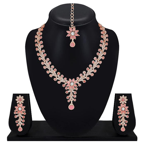Diamond Necklace Jewellery Set for Women with Earrings and Maang Tikka for Wedding VitansEthnics