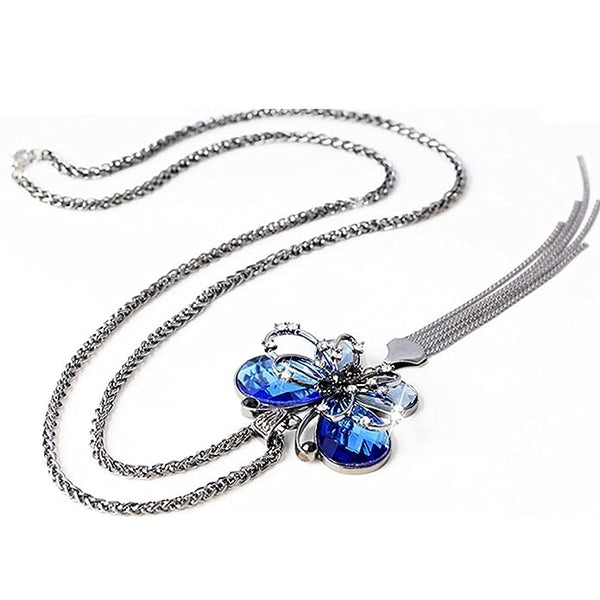 Platinum Plated Crystal Butterfly Pendant Necklace VitansEthnics