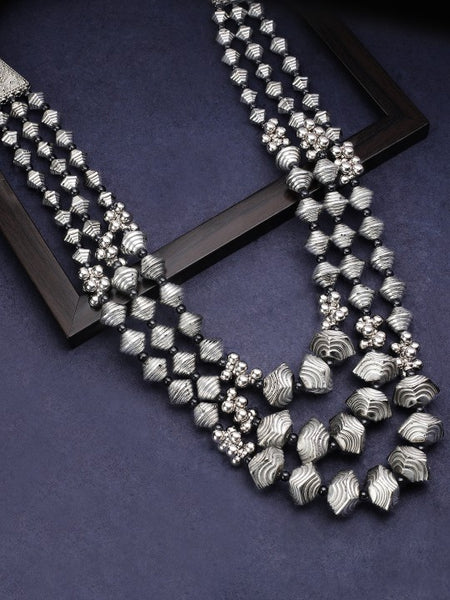 Silver Plated Oxidised Handcrafted Multi Layer Boho Necklace VitansEthnics