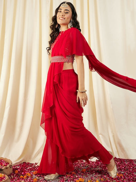 Women Blouse with prestiched frill gown | Ready to wear saree VitansEthnics