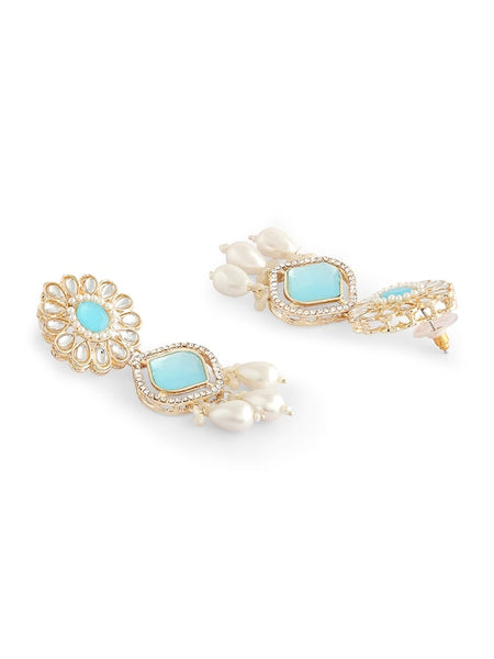 Gold Plated Austrian Diamonds Studded & Beaded Blue Jewellery Set VitansEthnics