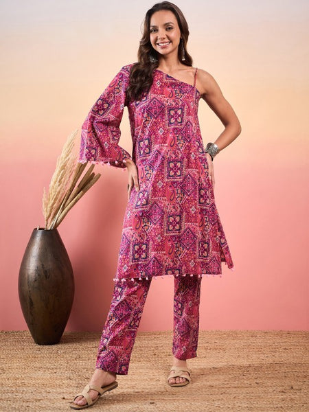 Ethnic Printed One Shoulder Kurta & Trousers For Women, Co-Ords Set, Pant Kurti Set, Coord Set, Ethnic Indian Dress, Kurti Set VitansEthnics