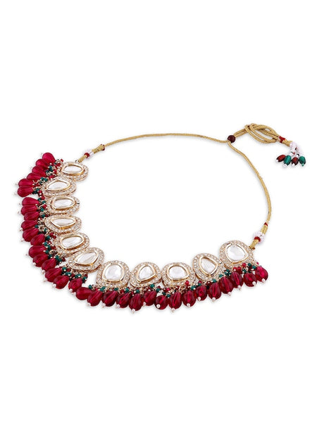 Gold-Plated Stone-Studded & Cluster Beaded Jewellery Set VitansEthnics