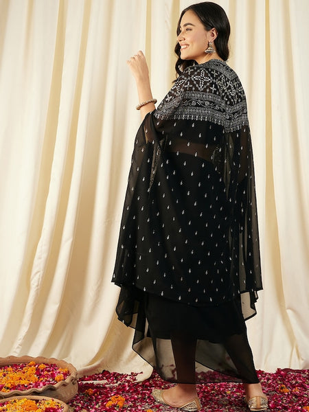Women Crop Top With Draped Skirt And Shrug set VitansEthnics