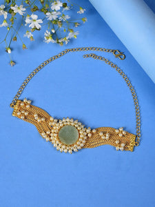 White & Gold-Toned & Plated Pearls Studded Choker Necklace VitansEthnics