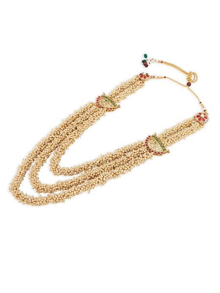 Gold-Plated Pink & Green Stone-Studded & Pearl-Beaded Jewellery Set VitansEthnics