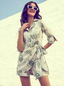 Green & White Printed Jumpsuit VitansEthnics