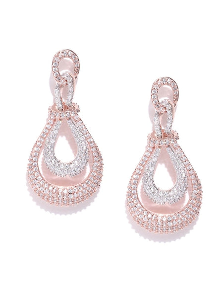 Rose Gold-Plated Stone Studded Handcrafted Teardrop Shaped Drop Earrings VitansEthnics
