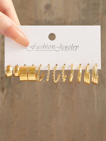 Set Of 18 Gold-Plated Beaded Contemporary Hoop Earrings VitansEthnics