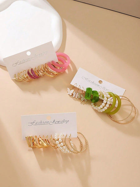 Set Of 18 Gold-Plated Contemporary Half Hoop Earrings VitansEthnics