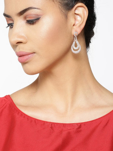 Rose Gold-Plated Stone Studded Handcrafted Teardrop Shaped Drop Earrings VitansEthnics