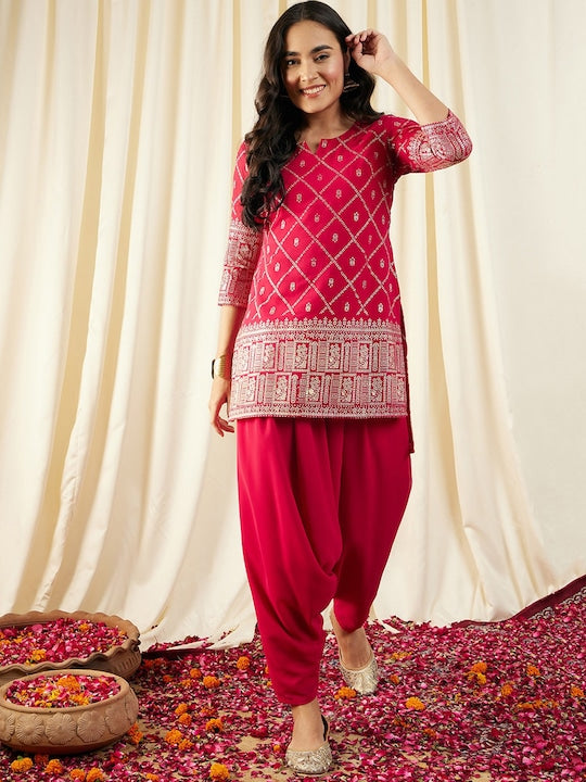 Short Kurti With Low Crotch Dhoti Pants Set vitansethnics