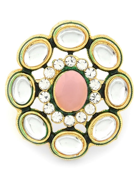 Set of 3 Gold-Plated White Stone Studded Adjustable Finger Rings VitansEthnics
