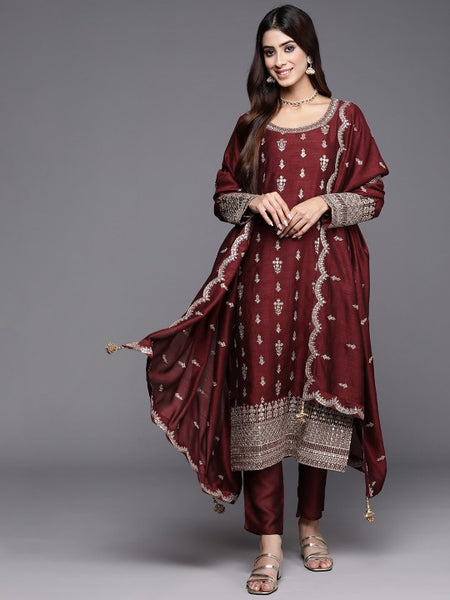 Ethnic Motifs Embroidered Sequinned Kurta with Trousers & Dupatta