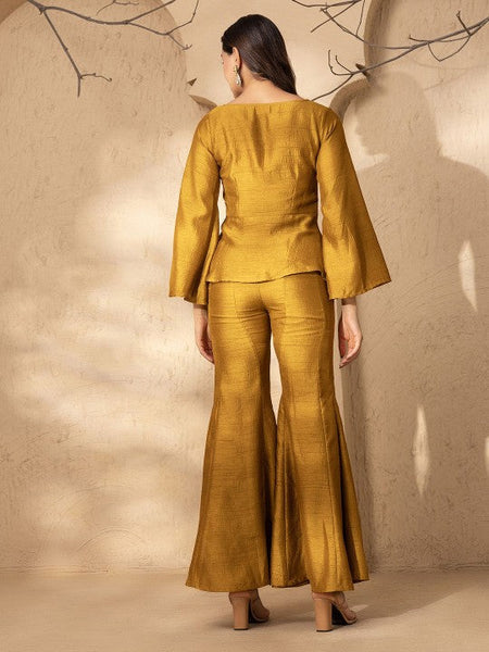 V Neck Slit Front Peplum Top With Palazzo Coord Set VitansEthnics